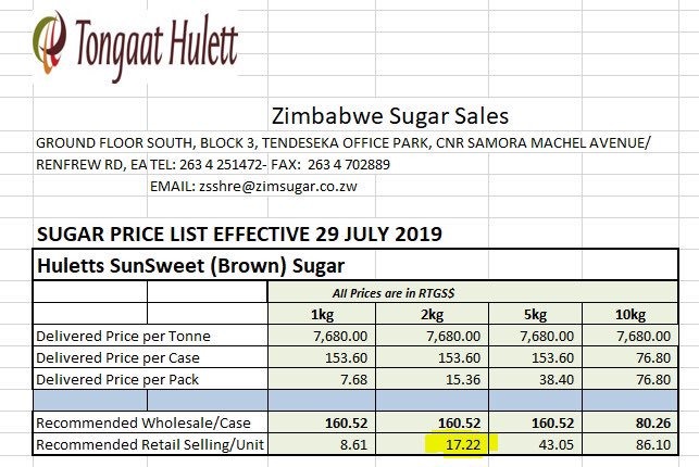 Tongaat's new prices